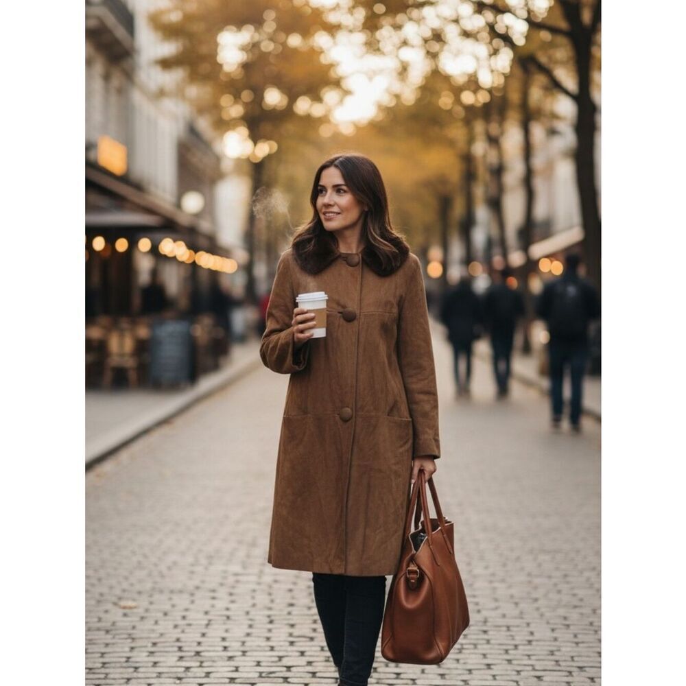 Vintage suede coat with fur collar